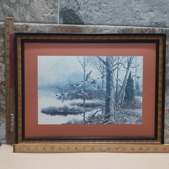 Vintage Framed Art Print Remington Wildlife Art Beecham Mallards in Flight - Picture 7 of 9